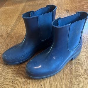 Blue rain boots